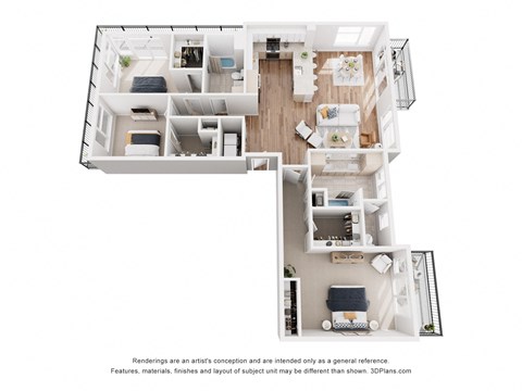 Floor plan for 3 beds, 2 baths, 1690 sqft
